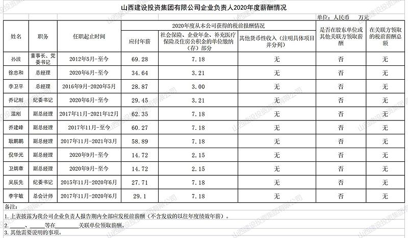 Z6尊龙凯时企业负责人2020年度薪酬情况